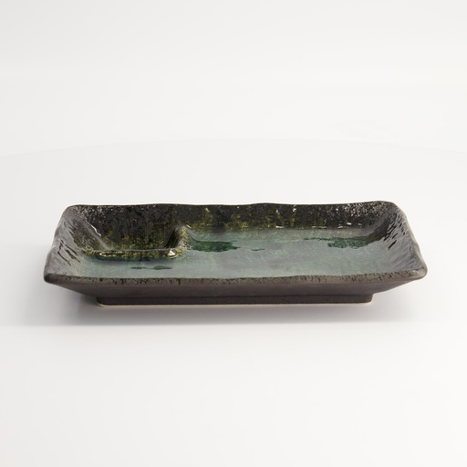 [17438] Mino Craft Rectangular Divided Plate 21x13.5cm Green 6/48