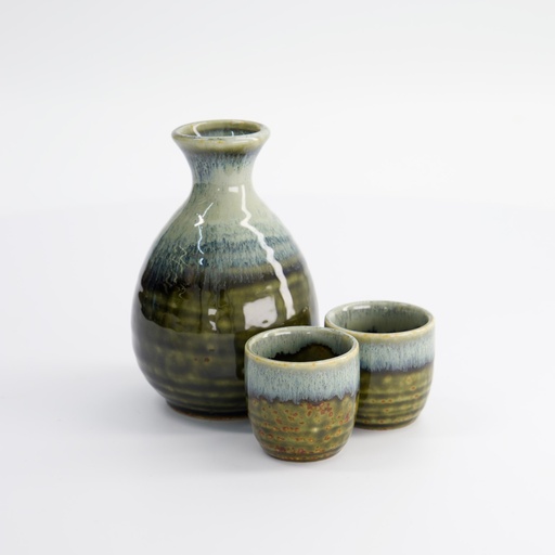 [16543] Sake Set 1:2 Oribe Irabo 8x12.5cm + 4.5x4.5cm (300ml +50ml) 3pcs YW-8423/B 1/36