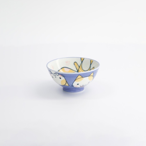 [16295] Kawaii Rice Bowl Blue Cat Neko 10.5x5.4cmh 200ml MT-7012/C 10/120