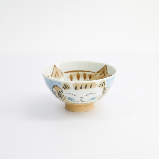 [16298] Kawaii Rice Bowl Fuku Cat Neko Blue 11.6x6.2cmh 300ml MN-7013/B 10/120