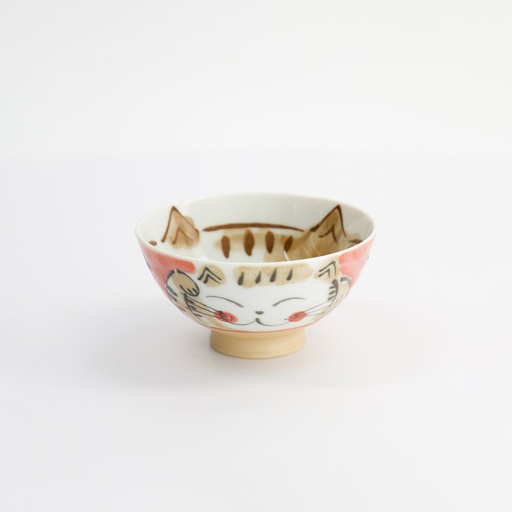 [16299] Kawaii Rice Bowl Fuku Cat Neko Red 11.6x6.2cmh 300ml MN-7013/C 10/120