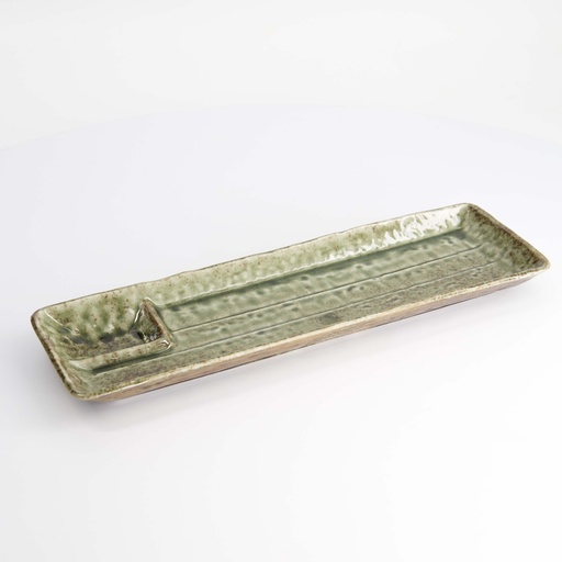 [16304] Mino Craft Rectangular Divided Plate 33.3x10.2cm Yamasan Green 6/36