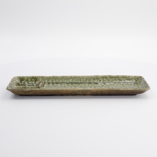 [16304] Mino Craft Rectangular Divided Plate 33.3x10.2cm Yamasan Green 6/36