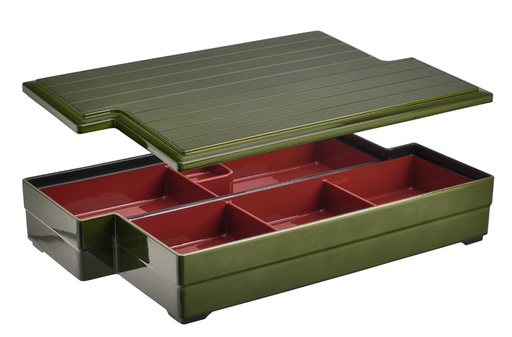 [18619] Lacquerware Bento Box Midori 37.2x22.5x6.5 FULL SET