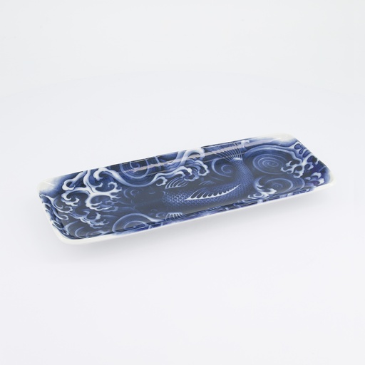 [18767] Japonism Carp Plate 28.5x14x2.5cm Blue 6/48