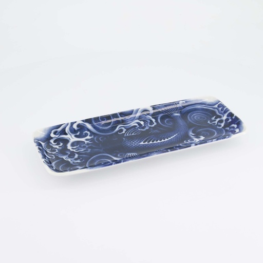 [18767] Japonism Carp Plate 28.5x14x2.5cm Blue 6/48