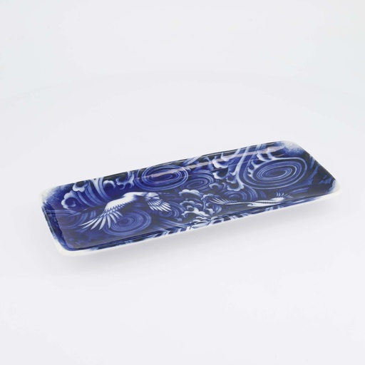 [18768] Japonism Crane Plate 28.5x14x2.5cm Blue 6/48