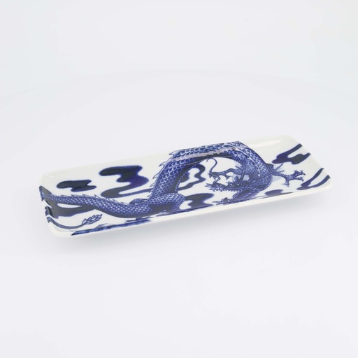 [18769] Japonism Dragon Plate 28.5x14x2.5cm Blue 6/48