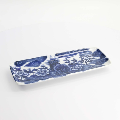 [18770] Japonism Lion Plate 28.5x14x2.5cm Blue 6/48