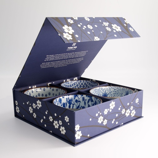 [22020] Blue Flower Bowl Giftset 4pcs 13x7.8cm 550ml 1E 22020 1/6