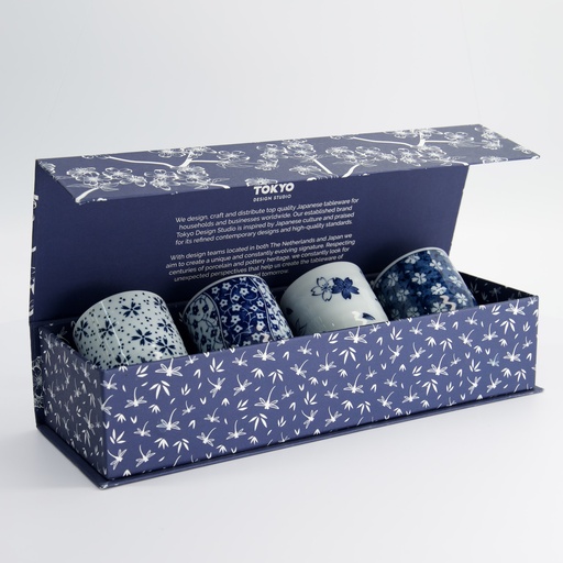 [22062] Cup Giftset 4pcs 6.5x7.5cm 160ml Blue/White 14A 22062 1/6