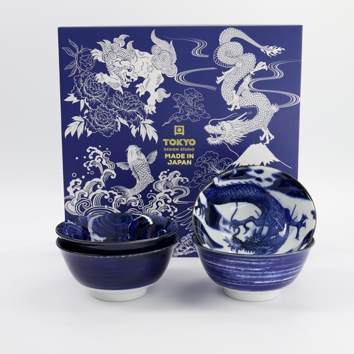 [22013] Mixed Bowls Japonism Giftset 4pcs 14.7x6.9cm 500ml Blue 7E 22013 1/12