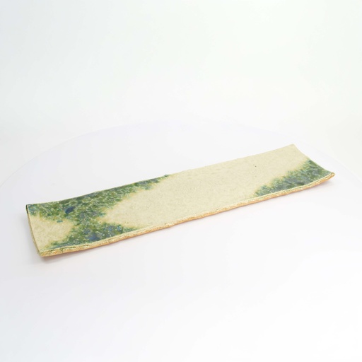[20695] Mino Craft Rectangular Plate 55x14x2.5cm Beige/Green  1/12