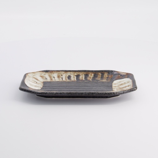 [20696] Mino Craft Rectangular Plate 19x11.2x2cm Bk/Br 12/72 