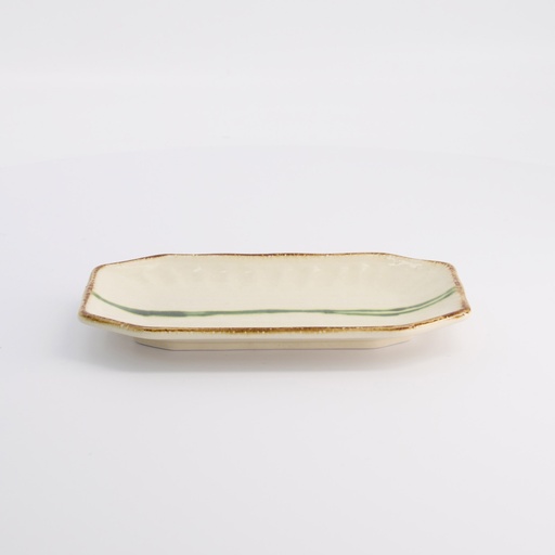 [20699] Mino Craft Rectangular Plate 19x11.2x2cm Beige/Green 12/72