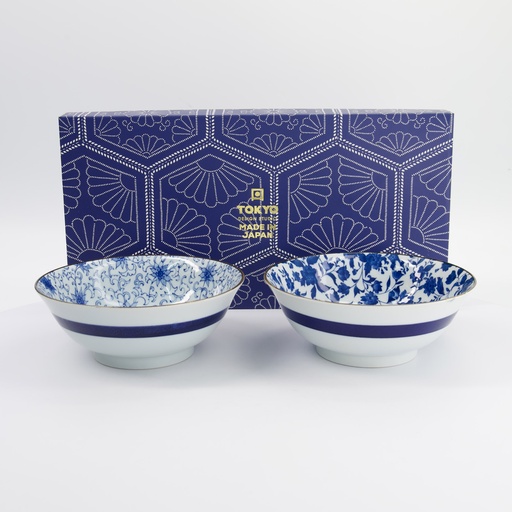 [22528] Haru Blue Mixed Ramen Bowls 2pcs Giftset 19.8x7.5cm 1000ml 1/12