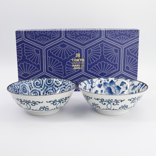 [22529] Haru Blue Mixed Ramen Bowls 2pcs Giftset 19x7.5cm 1000ml 1/12
