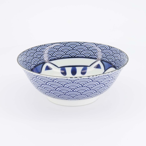[20952] Kawaii Lucky Cat Neko Ramen Bowl 19.7x7.5cm 1000ml Seikaiha-Neko Blue 4/32