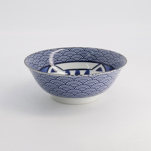 [20952] Kawaii Lucky Cat Neko Ramen Bowl 19.7x7.5cm 1000ml Seikaiha-Neko Blue 4/32