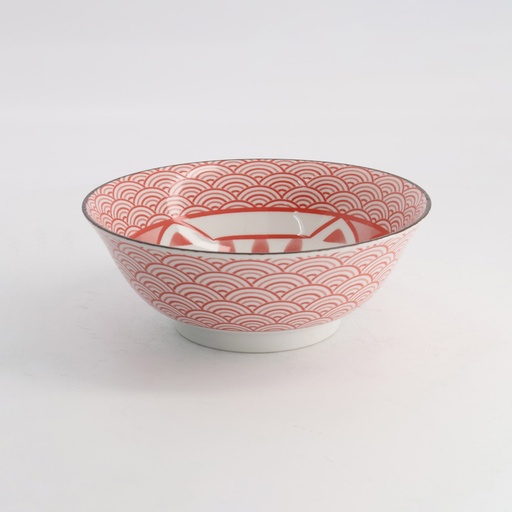 [20953] Kawaii Lucky Cat Neko Ramen Bowl 19.7x7.5cm 1000ml Seikaiha-Neko Red 4/32