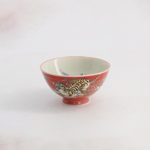 [20982] Kawaii Rice Bowl Tiger 11.5x6cm 300ml Red 5/120