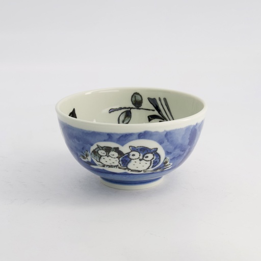 [20994] Kawaii Rice Bowl Owl 15.9x8.5cm 600ml Blue 5/60