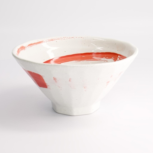 [21211] Ramen Bowl Maru White 19.5x10cm White/Red 650ml 3/24 21211