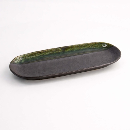 [21052] Mino Craft Oval Plates 28.5x11.5x2.3cm Yuzukuru Nuriwake Bk/Bl 5/40