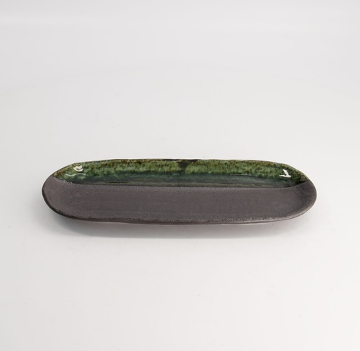 [21052] Mino Craft Oval Plates 28.5x11.5x2.3cm Yuzukuru Nuriwake Bk/Bl 5/40