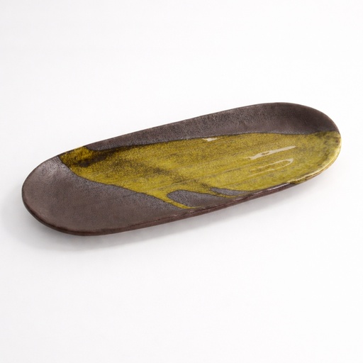 [21053] Mino Craft Oval Plate 28.5x11.5x2.3cm Brown 5/40