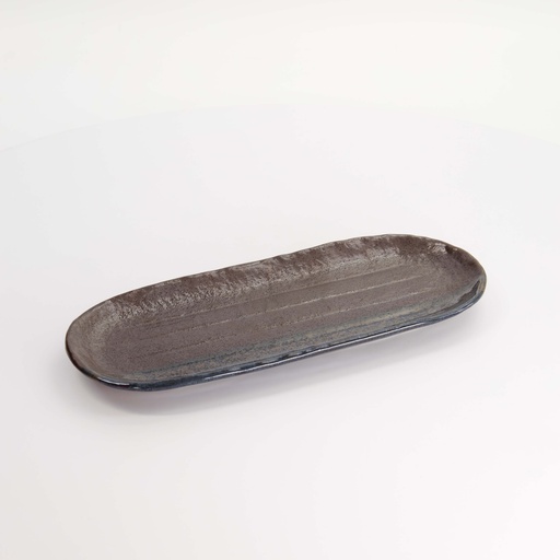 [21054] Mino Craft Oval Plates 28.5x11.5x2.3cm Masiko Kinyo Black 5/40