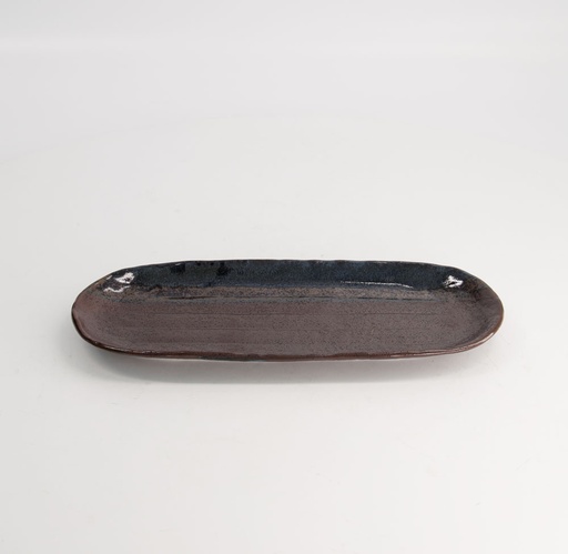 [21054] Mino Craft Oval Plates 28.5x11.5x2.3cm Masiko Kinyo Black 5/40