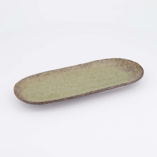 [21055] Mino Craft Oval Plates 28.5x11.5x2.3cm Chakogashi Green 5/40