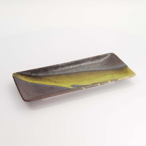 [21059] Mino Craft Rectangular Plate 28.5x12.5x2.5cm Bk/Gd 4/32