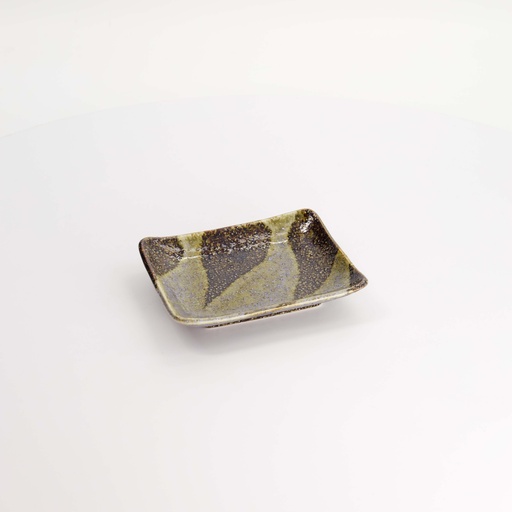 [21065] Mino Craft Rectangular Plate 13.7x11.2x3cm Bk/Bl 6/72