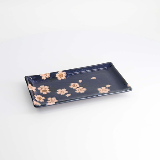 [21348] Sakura Plate 22.5x12.7cm Navy 21348 6/48