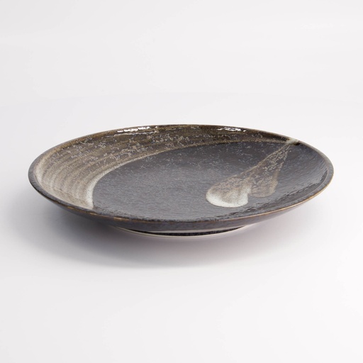 [21425] Arahake Round Plate 22.7x3.1cm Bk/Br 21425 6/36
