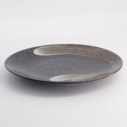 [21426] Arahake Large Round Plate 28.5x3.5cm Bk/Br 21426 3/18