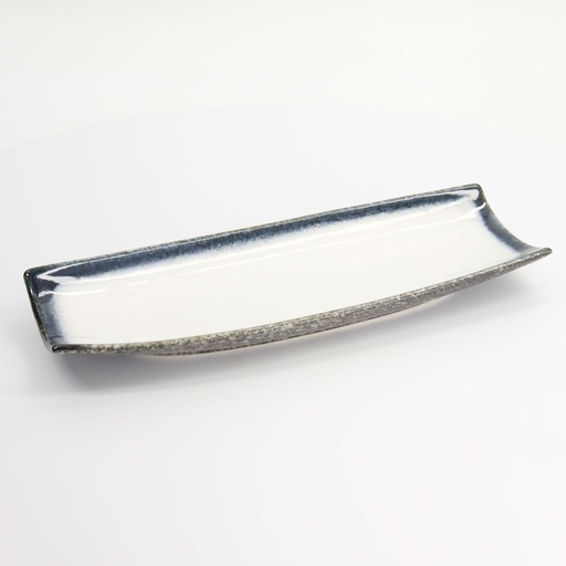 [7899] Tajimi Blue/White Plate 32.5x12.3x3.2cm E485-P-14015 4/32