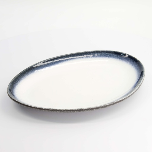 [14737] Tajimi Blue/White Plate 34x24x4cm E485-P-08112 1/8