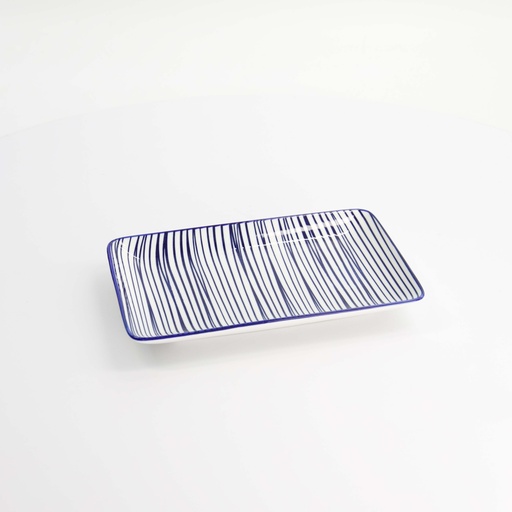 [15986] Nippon Blue Plate Rect 21x13.5cm Lines H 15986 6/48