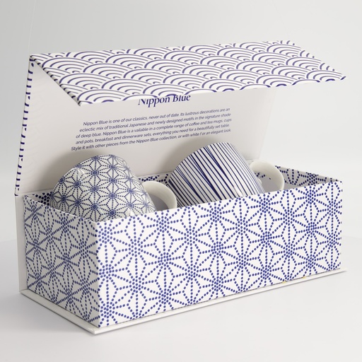 [15650] Nippon Blue Mug Set 2pcs 8.5x10.2cm 340ml Star & Lines 15650 1/12