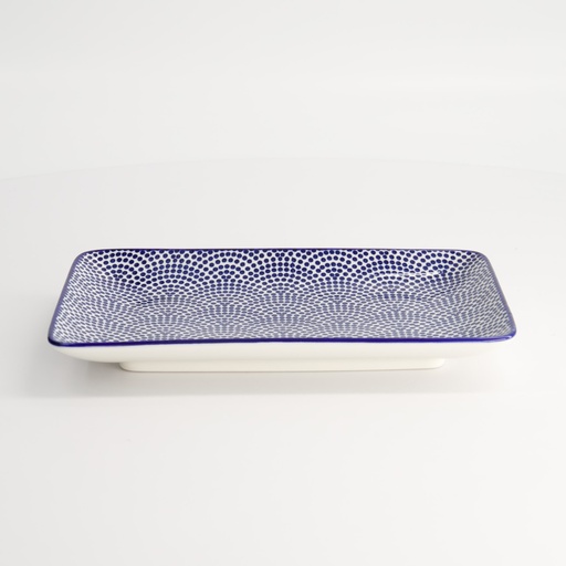 [15606] Nippon Blue Plate Rect 21x13.5cm Dots A 15606 6/48