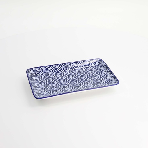 [15606] Nippon Blue Plate Rect 21x13.5cm Dots A 15606 6/48