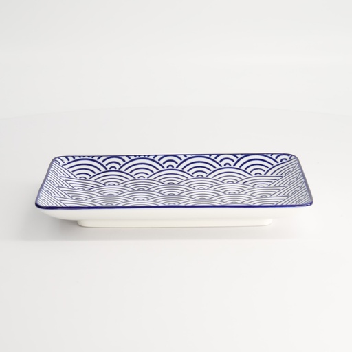[15607] Nippon Blue Plate Rect 21x13.5cm Wave B 15607 6/48