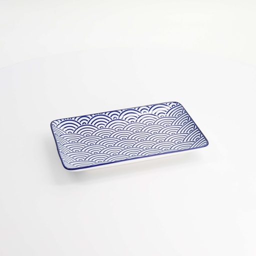 [15607] Nippon Blue Plate Rect 21x13.5cm Wave B 15607 6/48