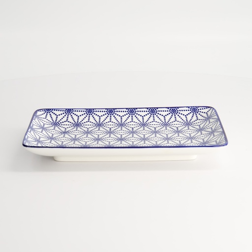 [15610] Nippon Blue Plate Rect 21x13.5cm Star E 15610 6/48