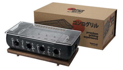 [17897] Konro Grill Black Aluminum W/wooden base  36x18x13cmh GY-RH001L 1/4