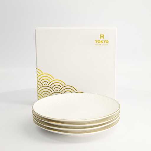 [16446] Nippon White Gold Rim Coupe Plate Giftset 4pcs 19cm 1/6