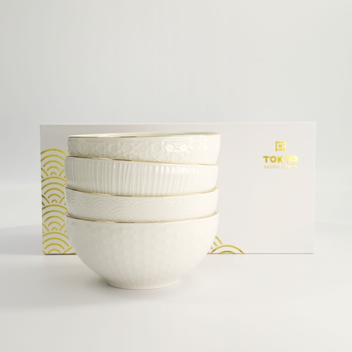 [16458] Nippon White Gold Rim Bowl Set 4pcs 15x7cm 550ml 1/6